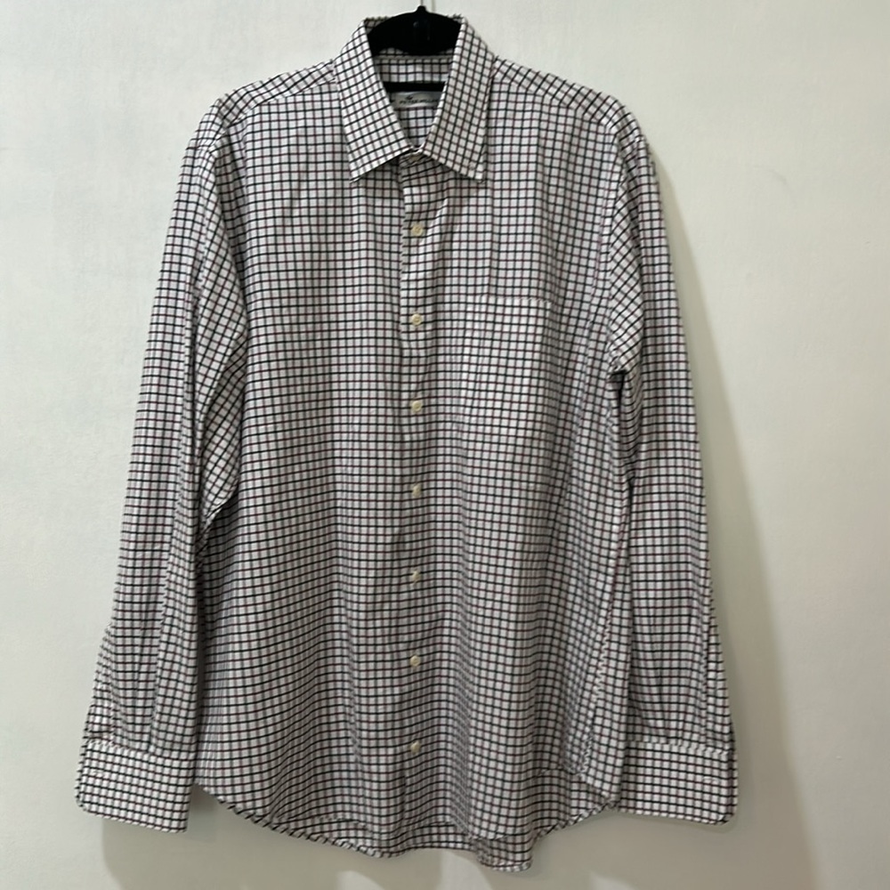 PETER MILLAR MENS BUTTON DOWN SHIRT CHECKER PLAID WHITE SZ LG